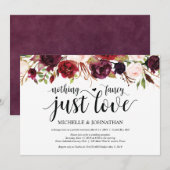 素朴なバーガンディーフラワーの秘密の結婚式の招待状 招待状 (正面/裏面)