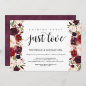 素朴なバーガンディーフラワーの秘密の結婚式の招待状 招待状 (正面/裏面)