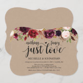 素朴なバーガンディーフラワーの秘密の結婚式の招待状 招待状 (正面/裏面)