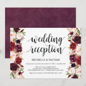 素朴なバーガンディーフラワーの秘密の結婚式招待状 招待状 (正面/裏面)