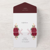素朴なバーガンディーロマンチックレッドフラワーのウェディング オールインワン招待状 (外側)