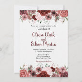 素朴なバーガンディ水彩花 招待状 (正面)