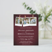 素朴なバーガンディ色の木製写真付きおしゃれなウェディング招待状 (スタンド正面)