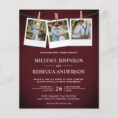 素朴なバーガンディ色の木製写真付きおしゃれなウェディング招待状 (正面)