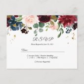 素朴なバーガンディ ネイビーブルー & レッド ビューティー フラワーズ インビテーションポストカード (正面)