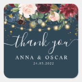 素朴なバーガンディ ネイビーブルー & 赤い花とライト スクエアシール (正面)