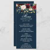 素朴なバーガンディ ネイビーブルー & 赤い花とライト メニュー (正面/裏面)