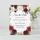 素朴なバーガンディ ネイビーブルー & 赤い花のフレーム セーブザデート (スタンド正面)