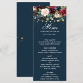 素朴なバーガンディ ネイビーブルー & 赤い 花々 と ライト メニュー (正面/裏面)