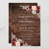 素朴なバーガンディ フラワー ラッセルのウェディング 招待状 (正面/裏面)
