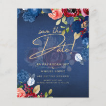 素朴なバーガンディ ブルー 花の結婚式 SAVE THE DATE