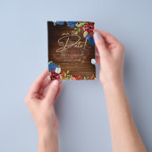 素朴なバーガンディ ブルー 花の結婚式 SAVE THE DATE チラシ (手)