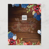 素朴なバーガンディ ブルー 花の結婚式 SAVE THE DATE チラシ (裏面)