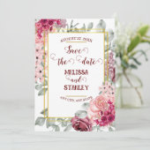 素朴なバーガンディ マーサラ ピンク フラワー セーブ・ザ・デート 招待状 (スタンド正面)