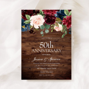 素朴なバーガンディ ワイン 赤 ワイン 50周年 結婚記念日 招待状