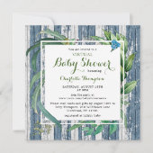 素朴なバーチャルベイビーシャワーの水彩グリーンフローラル 招待状 (正面)