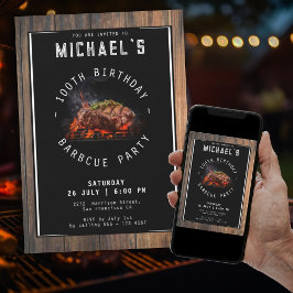 素朴なバーベキュー100歳の誕生日パーティー 招待状