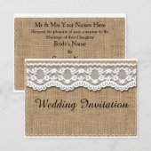 素朴なバーラップおよびレースの結婚式招待状 招待状 (正面/裏面)
