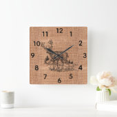 素朴なバーラップおよび鉛筆のスケッチの木びき台 スクエア壁時計 (ホーム)