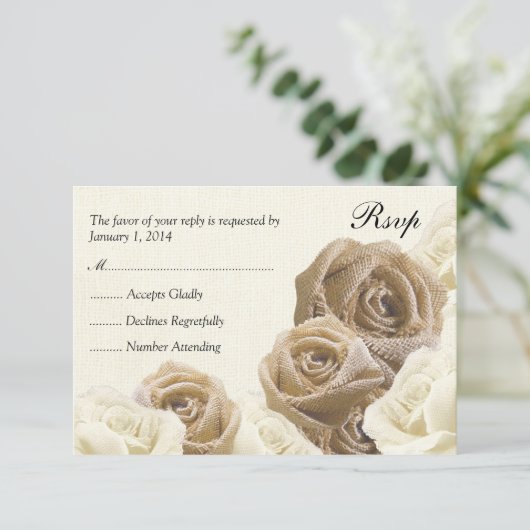 素朴なバーラップによってはRSVPカードを結婚しているバラが開花します 出欠カード (スタンド正面)