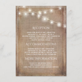 素朴なバーラップのひもは結婚式情報をつけます エンクロージャーカード