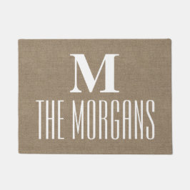 素朴なバーラップのエレガントでシックでモノグラムのな家族 ドアマット