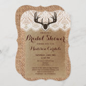 素朴なバーラップのシカの(雄ジカの)枝角のブライダルシャワーの招待 招待状 (正面/裏面)