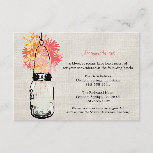 素朴なバーラップのメーソンジャーの野生の花の調節 エンクロージャーカード (正面)