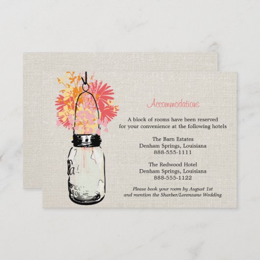 素朴なバーラップのメーソンジャーの野生の花の調節 エンクロージャーカード (正面/裏面)