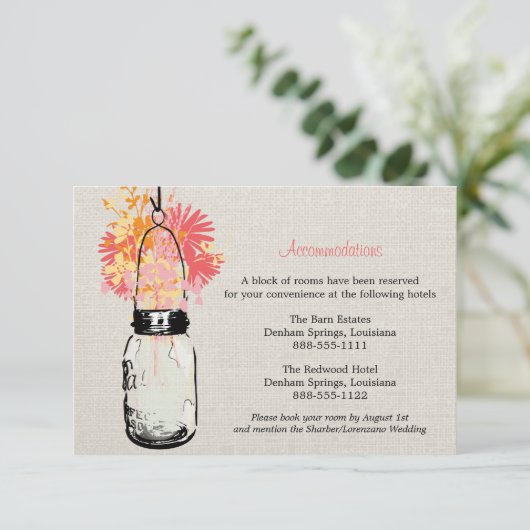 素朴なバーラップのメーソンジャーの野生の花の調節 エンクロージャーカード (スタンド正面)