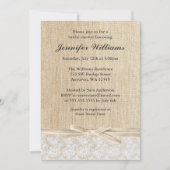 素朴なバーラップのレースのアイボリーのリボンのブライダルシャワー 招待状 (正面)