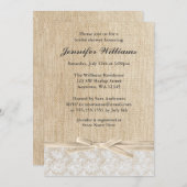 素朴なバーラップのレースのアイボリーのリボンのブライダルシャワー 招待状 (正面/裏面)