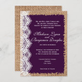 素朴なバーラップのレースの暗い紫色の結婚式招待状 招待状 (正面/裏面)