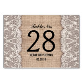 素朴なバーラップのレースの結婚式のテーブル数カード テーブルナンバー (裏面)