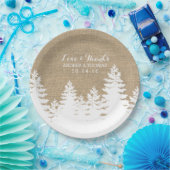 素朴なバーラップの松の木の冬の結婚式のプレート ペーパープレート (パーティー)