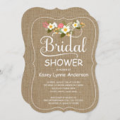 素朴なバーラップの花のリースのブライダルシャワー 招待状 (正面/裏面)