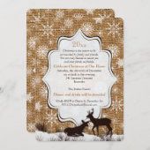 素朴なバーラップの雪片のシカの休日のパーティの招待 招待状 (正面/裏面)