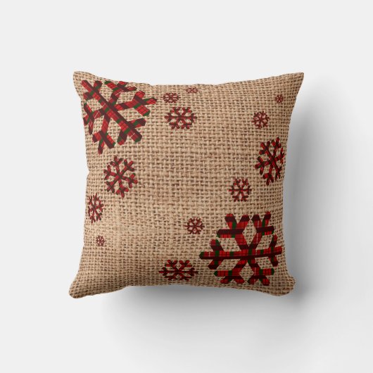 素朴なバーラップの雪片の格子縞の休日の枕 クッション (裏面)