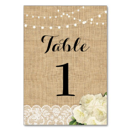 素朴なバーラップを結婚するテーブル数はレースをつけます テーブルナンバー