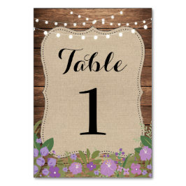 素朴なバーラップを結婚するテーブル数は紫色をつけます テーブルナンバー