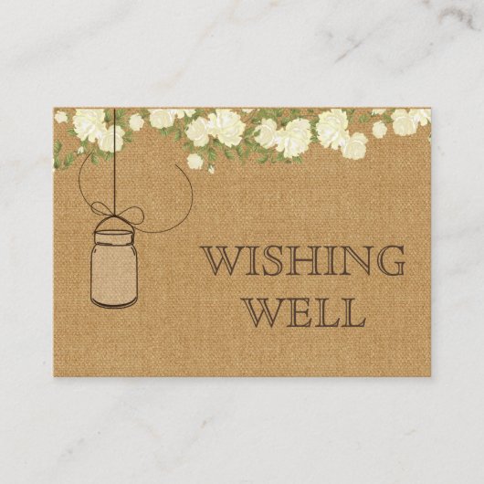 素朴なバーラップアイボリーバラメイスンの良い願い エンクロージャーカード (正面)