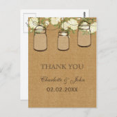 素朴なバーラップアイボリーバラメイスンjarsありがとう ポストカード (正面/裏面)