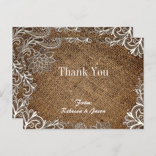 素朴なバーラップレースの国のウェディング感謝していユー ポストカード (正面/裏面)