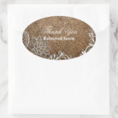 素朴なバーラップレースの国のウェディング感謝していユー 楕円形シール (バッグ)