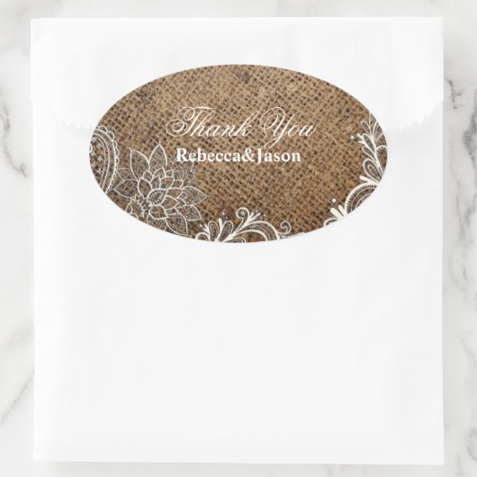素朴なバーラップレースの国のウェディング感謝していユー 楕円形シール (バッグ)