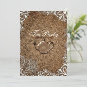 素朴なバーラップレースカントリーブライダルティーパーティー 招待状 (スタンド正面)