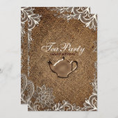 素朴なバーラップレースカントリーブライダルティーパーティー 招待状 (正面/裏面)