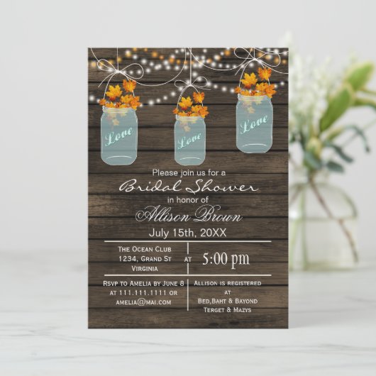 素朴なバーンウッドメープルメイソンジャール秋ブライダルシャワー 招待状 (スタンド正面)