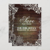 素朴なバーンウッドレース田舎の結婚式は日付を保存 案内ポストカード (正面/裏面)