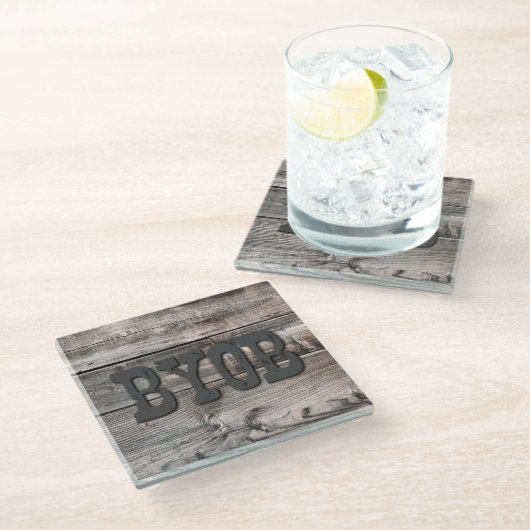 素朴なバーンウッドBYOB | ガラスコースター (アングル)